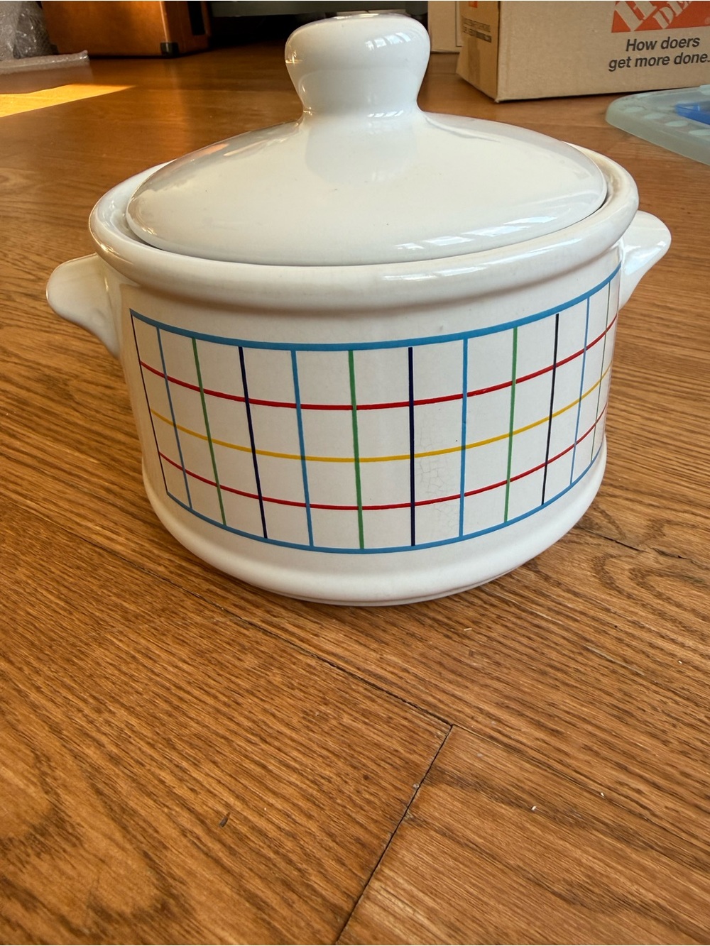 Vintage Mt Clemens Pottery Mardi Gras collection lidded casserole or bean pot